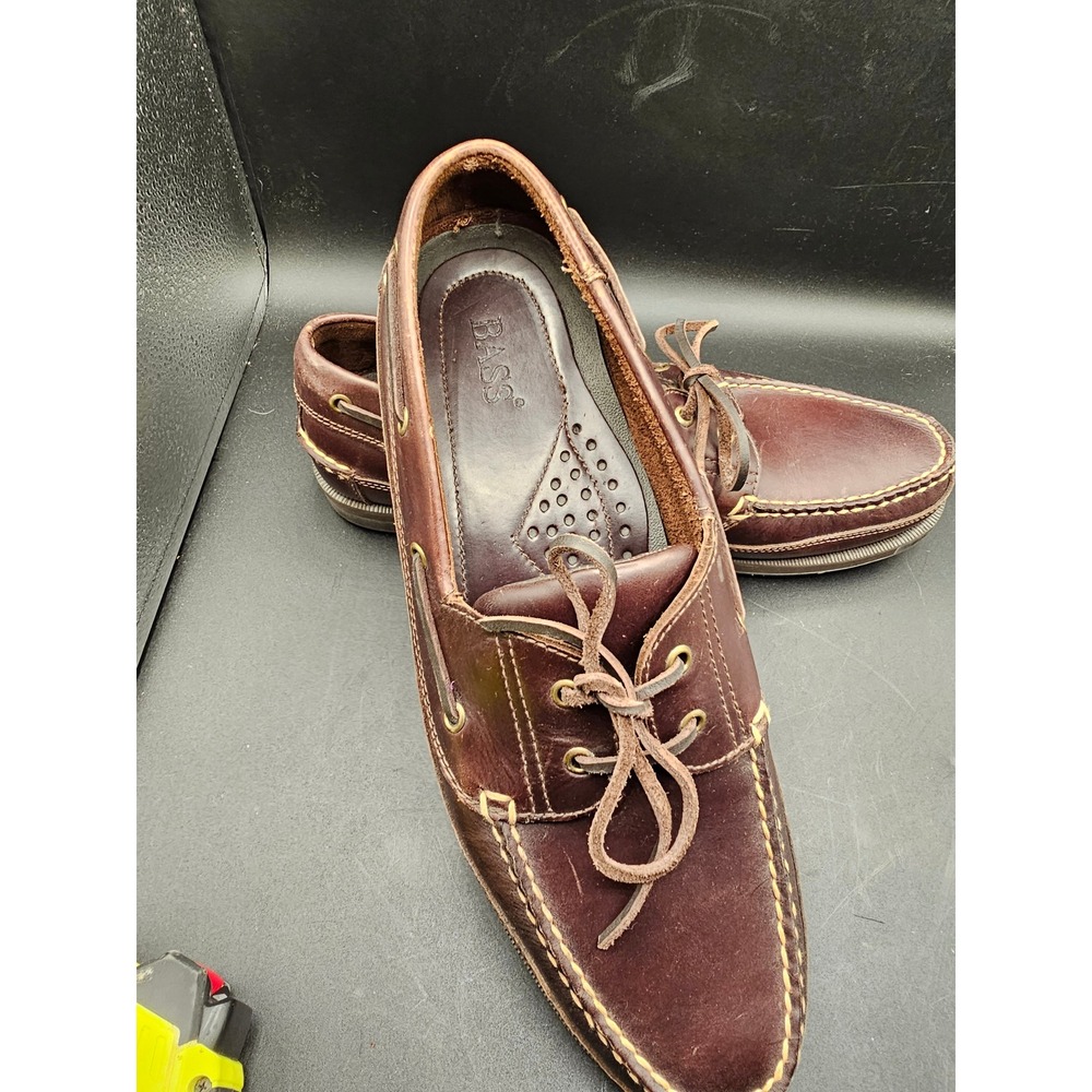 Bass Mens Leather Boat Shoes 13M Brown Mahogany Deck Shoes 0337 Made in Brazil